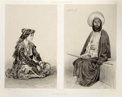 Baku jelmezei, Kaszpi-tenger partja, 35. tábla egy Kaukázusról szóló könyvből, metszett Jules Didier (1831-92), kiadó: Alfred Leon Lemercier, Párizs, 1847 alkotó: Grigori Grigorevich Gagarin